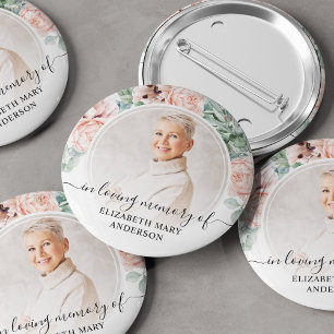 Funeral in Loing Memory Blush Pink Floral Photo Ronde Button 5,7 Cm