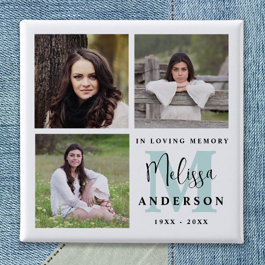 Funeral in Loing Memory Monogram Foto Vierkante Button 5,1 Cm