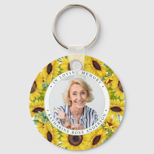 Funeral in Loing Memory Sunflower Photo Memorial Sleutelhanger (Achterkant)