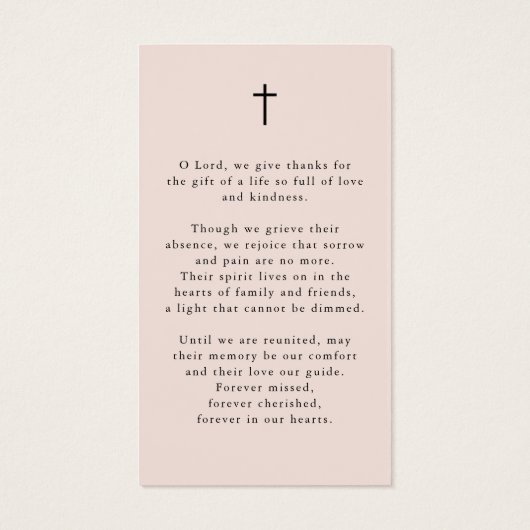 Funeral In Loving Memory Cross Photo Prayer Card Visitekaartje (Achterkant)