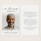 Funeral In Loving Memory Photo Simple Prayer Card Visitekaartje (Voorkant /achterkant)