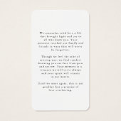 Funeral In Loving Memory Photo Simple Prayer Card Visitekaartje (Achterkant)