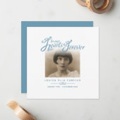 Funeral in ons hart bedankt wit blauw notitiekaartje (Voorkant / Achterkant in situ)