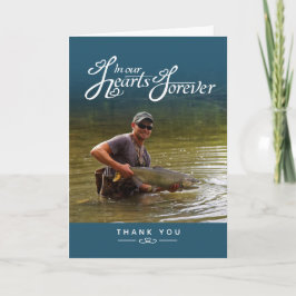 Funeral in ons hart: blauwe blauwgroen foto bedankkaart