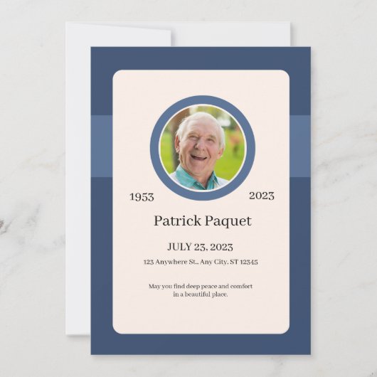 Funeral Invitation Template – Dark Blue Memorial Kaart (Voorkant)
