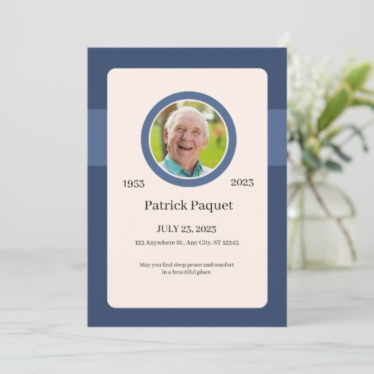Funeral Invitation Template – Dark Blue Memorial Kaart (Staand voorkant)