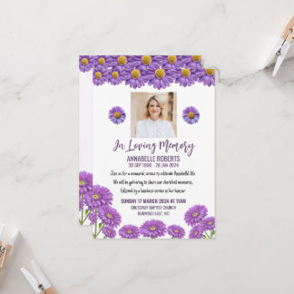 Funeral Invitation with Purple Gerberas Kaart