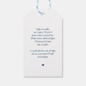 Funeral, kaars, moderne kalligrafie, marineblauw cadeaulabel (Achterkant)