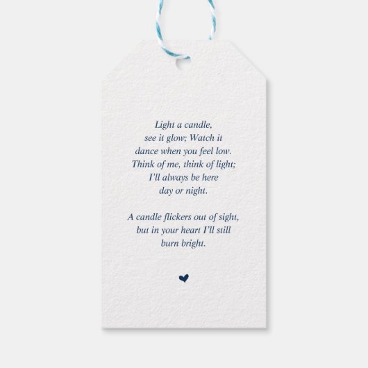 Funeral, kaars, moderne kalligrafie, marineblauw cadeaulabel (Achterkant)