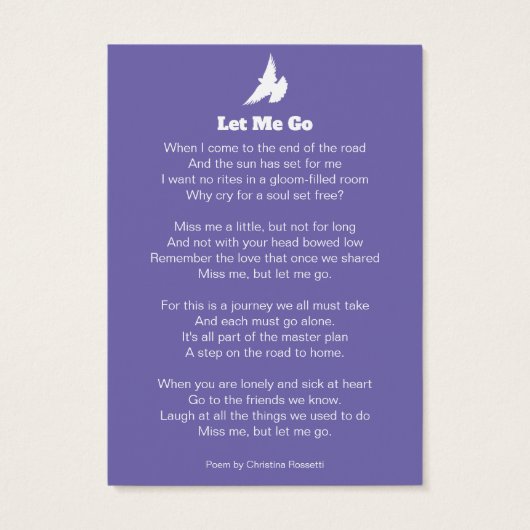 Funeral laat me gaan bidden gedicht paarse kaart (Achterkant)
