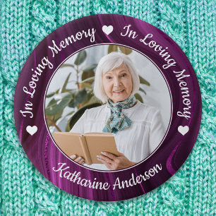 Funeral Loving Memory Custom Foto Paars Memorial Ronde Button 7,6 Cm