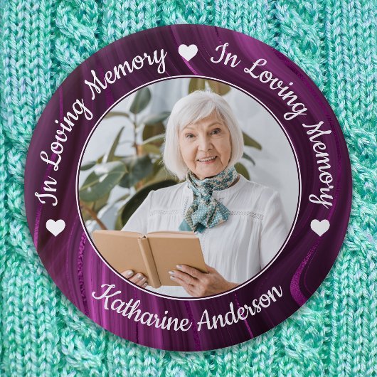 Funeral Loving Memory Custom Foto Paars Memorial Ronde Button 7,6 Cm
