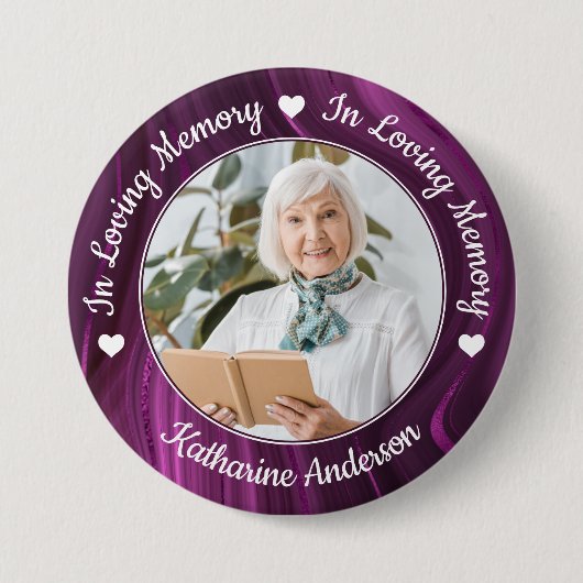 Funeral Loving Memory Custom Foto Paars Memorial Ronde Button 7,6 Cm (Voorkant)