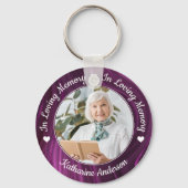 Funeral Loving Memory Custom Foto Paars Memorial Sleutelhanger (Achterkant)