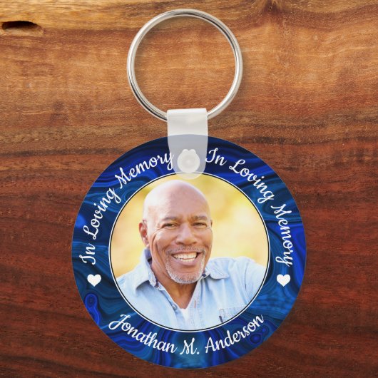 Funeral Loving Memory Foto Blue Marble Memorial Sleutelhanger (Voorkant)