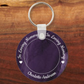 Funeral Loving Memory Foto Paars marble Memorial Sleutelhanger (Achterkant)