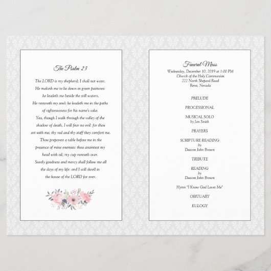 Funeral Mass-programma | Grijs en Roze Floral Flyer (Achterkant)