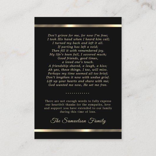 Funeral Mass Service Prayer Dank je foto Visitekaartje (Achterkant)