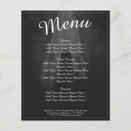 Funeral Meal Menu Card in the light (Achterkant)