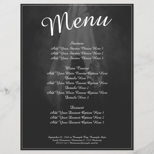 Funeral Meal Menu Card in the light (Achterkant)