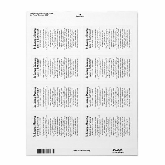 Funeral Memento Gods Garden Gedicht gepersonalisee Etiket (Full Sheet)