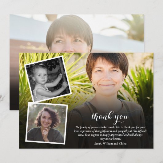 Funeral Memorial 4 Photo Collage Script Bedankkaart (Voorkant / Achterkant)