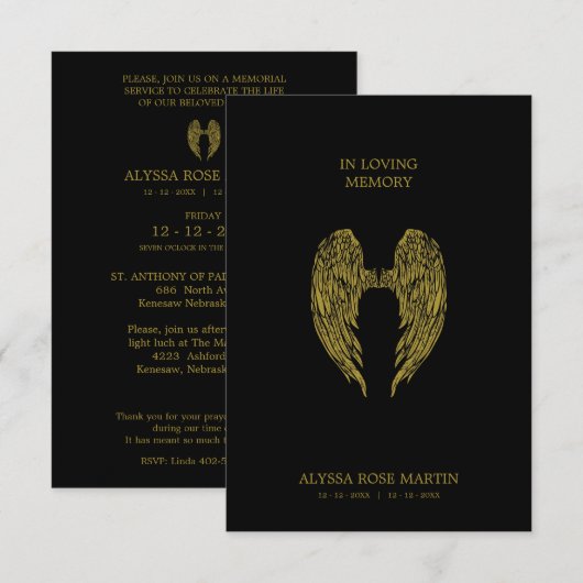 Funeral Memorial Angel Wings Dear One Passed Away (Voorkant / Achterkant)