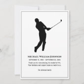 Funeral Memorial Black and White Golf Player Bedankkaart (Voorkant)