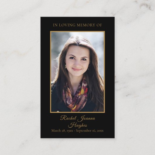 Funeral Memorial Black Gold Foto Prayer Kaarten Visitekaartje (Voorkant)