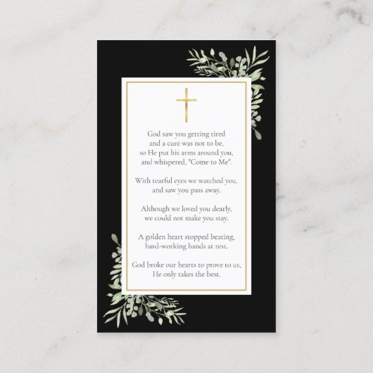 Funeral Memorial Black Gold Foto Prayer Kaarten Visitekaartje (Achterkant)
