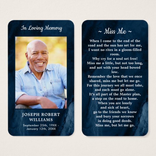 Funeral Memorial Blue Marble Photo Prayer Kaart (Voorkant /achterkant)