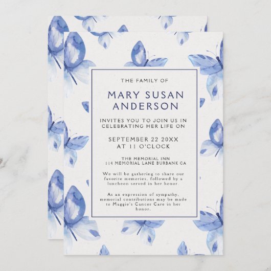 Funeral Memorial Butterflies Foto-aankondiging Kaart (Voorkant / Achterkant)