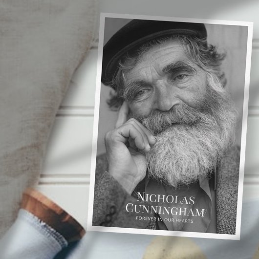 Funeral Memorial Classic Simple Photo and Message Notitiekaartje