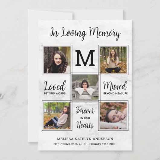 Funeral Memorial Custom 5 Photo Collage Sympathie Bedankkaart (Voorkant)