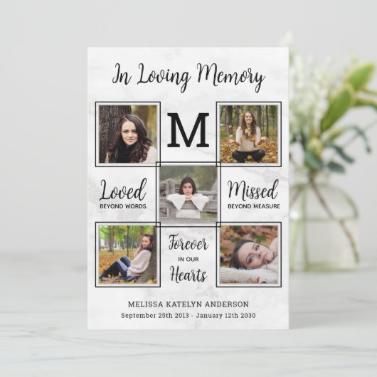 Funeral Memorial Custom 5 Photo Collage Sympathie Bedankkaart (Staand voorkant)