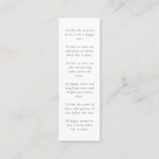 Funeral Memorial Elegant Chic Mini Bladwijzer Kaar Mini Visitekaartje (Achterkant)
