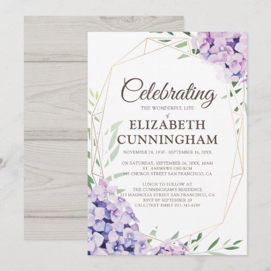 Funeral Memorial Floral Flower Geometric Woodsy Kaart (Voorkant / Achterkant)