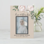  Funeral Memorial Foto Beige Rozen Hartelijk dank Bedankkaart (Staand voorkant)