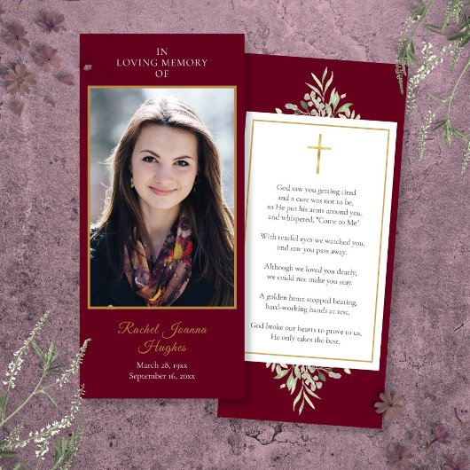 Funeral Memorial Foto Greenery Prayer Kaart