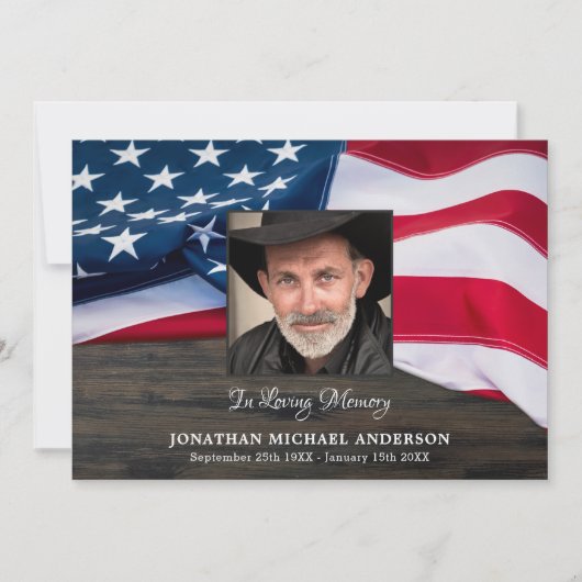 Funeral Memorial Fotoveteran Sympathie VS vlag Bedankkaart (Voorkant)