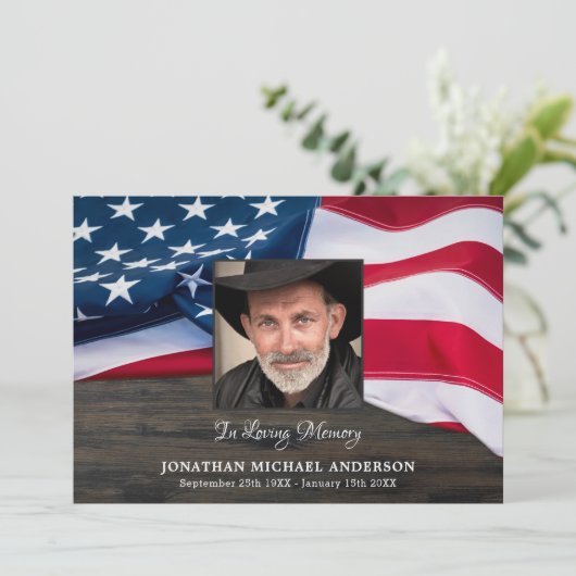 Funeral Memorial Fotoveteran Sympathie VS vlag Bedankkaart (Staand voorkant)