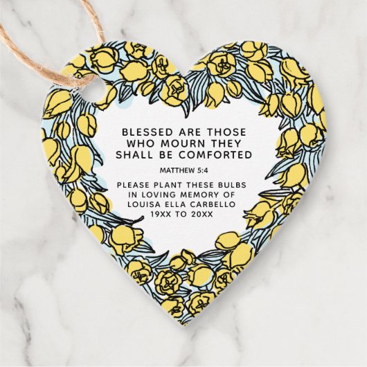 Funeral memorial gift plant gele tulpbollen bedankjes labels (Voorkant)