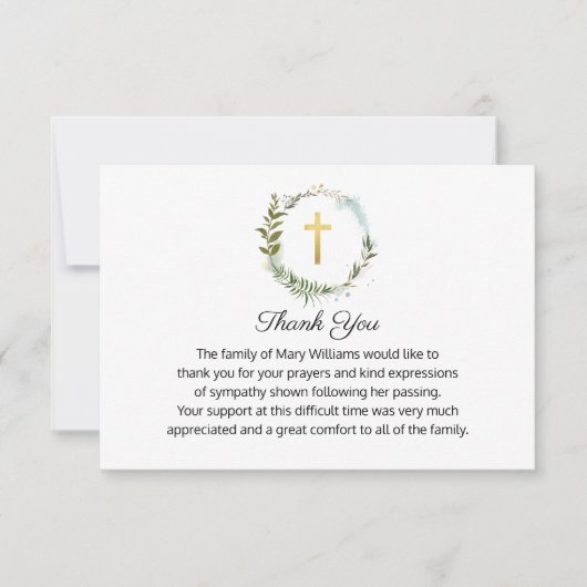 Funeral Memorial Gold Cross Hartelijk dank Bedankkaart (Voorkant)