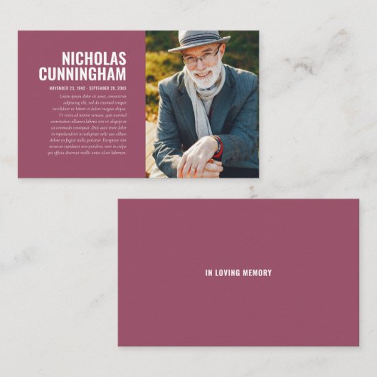 Funeral Memorial in Loving Memory Photo Card Visitekaartje (Voorkant / Achterkant)