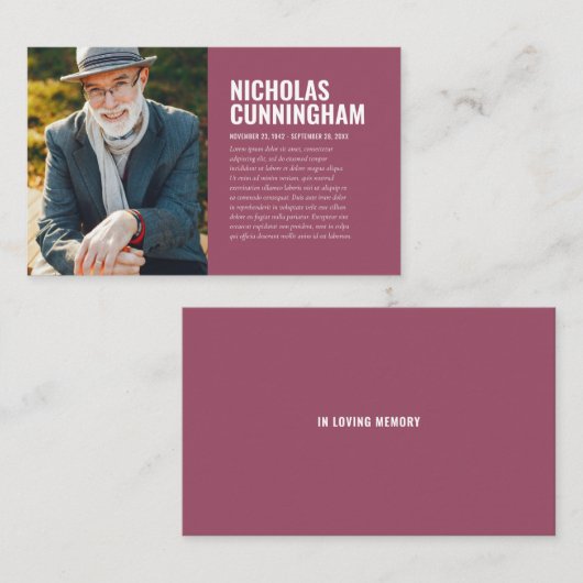 Funeral Memorial in Loving Memory Photo Card Visitekaartje (Voorkant / Achterkant)