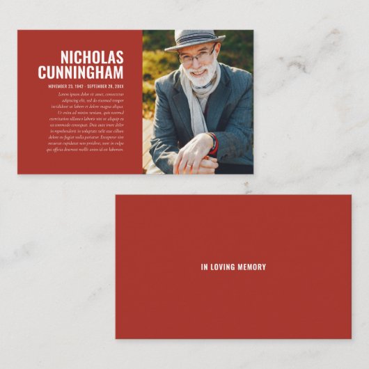 Funeral Memorial in Loving Memory Photo Card Visitekaartje (Voorkant / Achterkant)