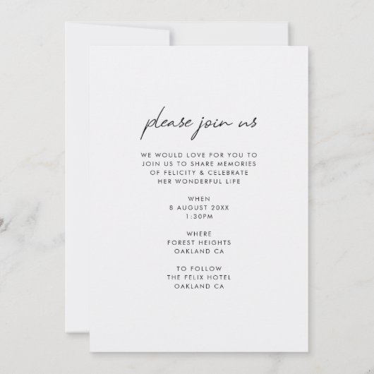 Funeral Memorial | Informele viering van het leven Kaart (Achterkant)