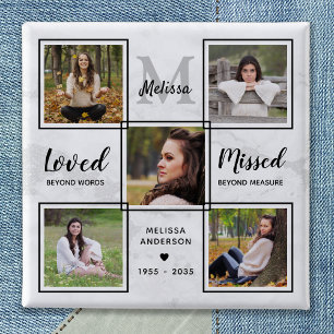 Funeral Memorial Keepslag Unieke fotocollage Vierkante Button 5,1 Cm