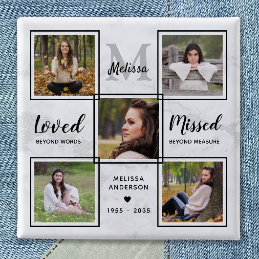 Funeral Memorial Keepslag Unieke fotocollage Vierkante Button 5,1 Cm
