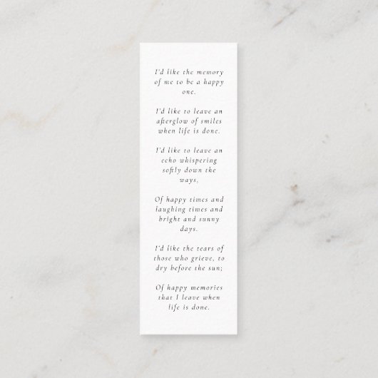 Funeral Memorial Loving Memory Mini Bladwijzer Kaa Mini Visitekaartje (Achterkant)